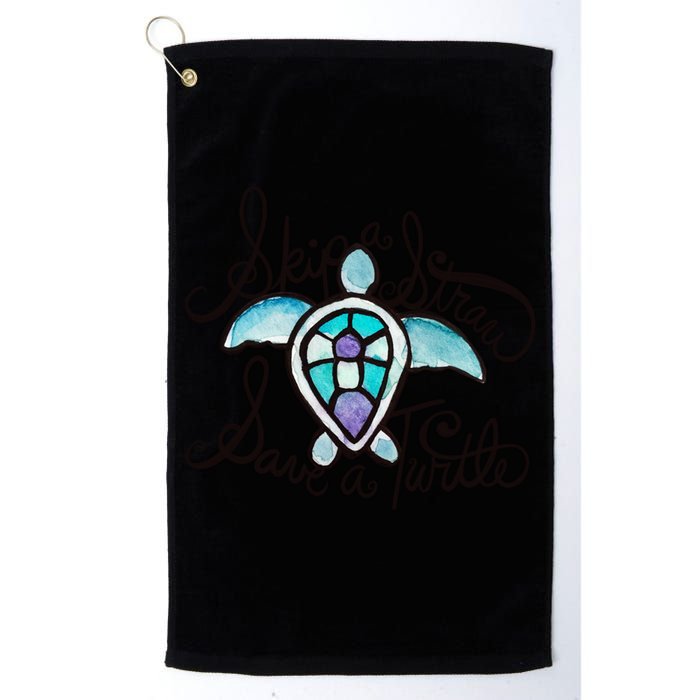 Skip A Straw Save A Turtle Watercolor Gift Golf Towel
