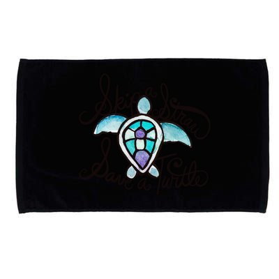 Skip A Straw Save A Turtle Watercolor Gift Microfiber Hand Towel