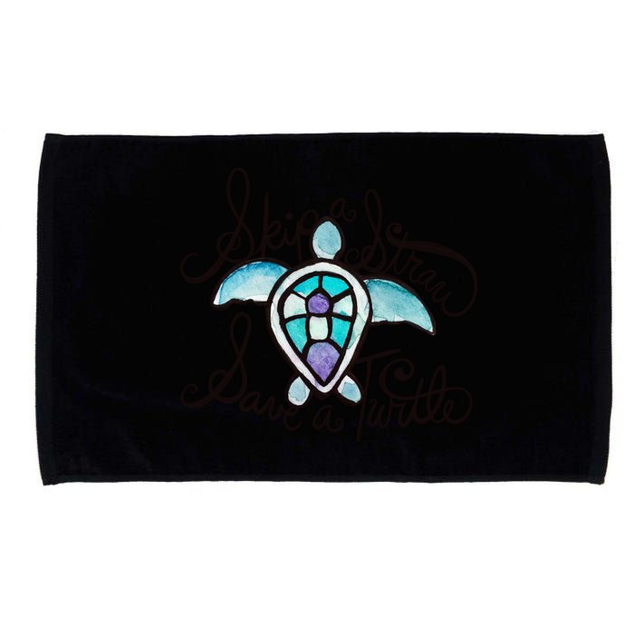 Skip A Straw Save A Turtle Watercolor Gift Microfiber Hand Towel