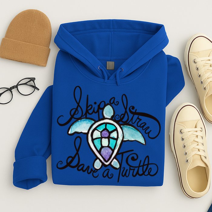 Skip A Straw Save A Turtle Watercolor Gift Hoodie