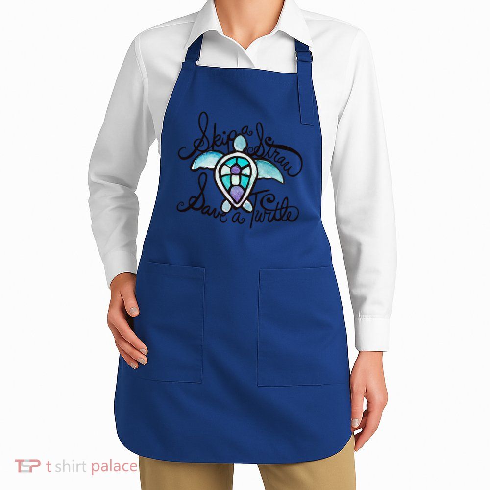 Skip A Straw Save A Turtle Watercolor Gift Apron