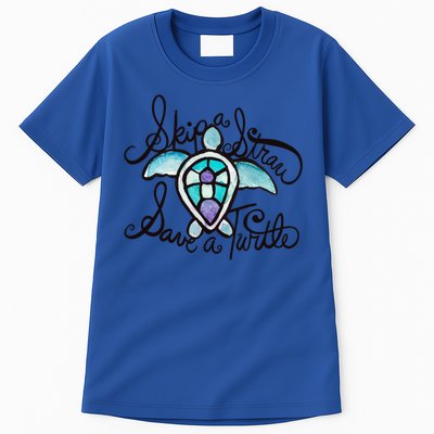 Skip A Straw Save A Turtle Watercolor Gift Tall T-Shirt