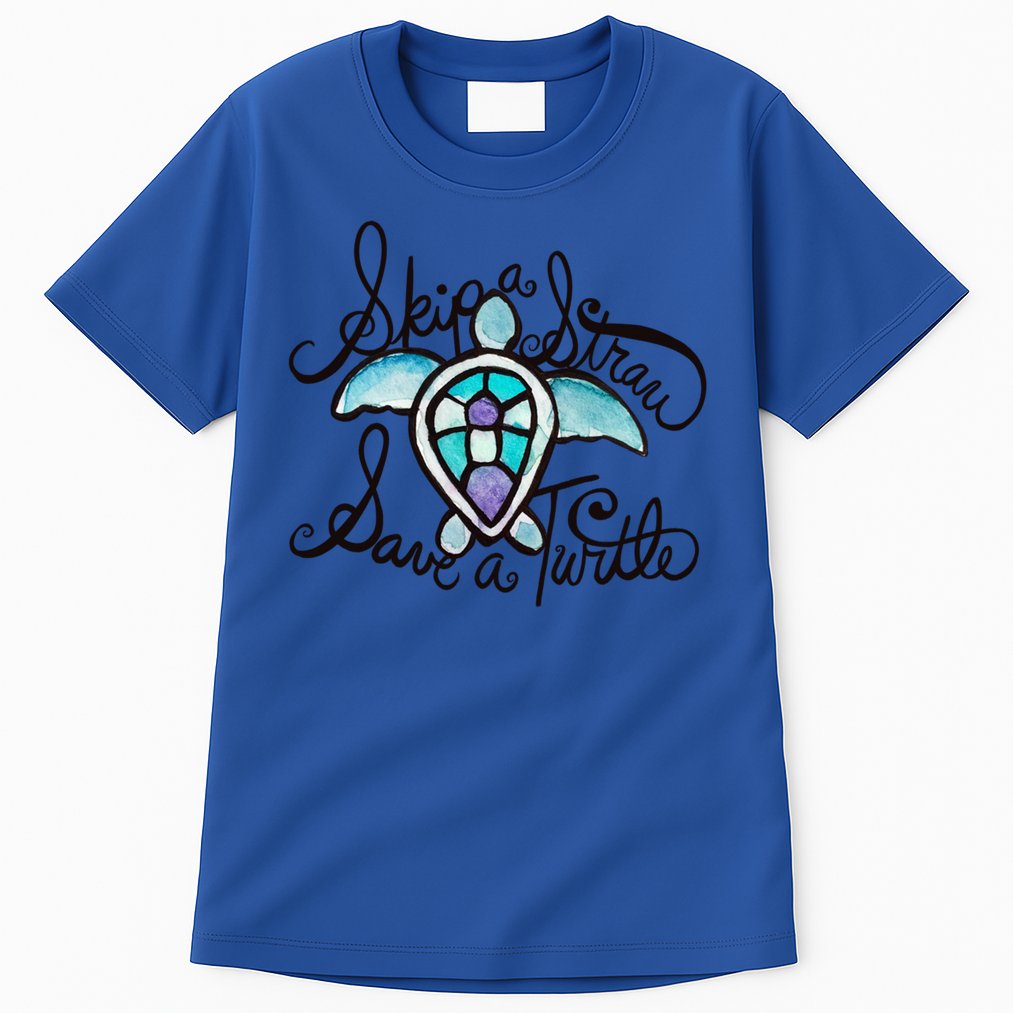 Skip A Straw Save A Turtle Watercolor Gift Tall T-Shirt
