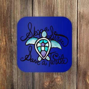 Skip A Straw Save A Turtle Watercolor Gift Coaster