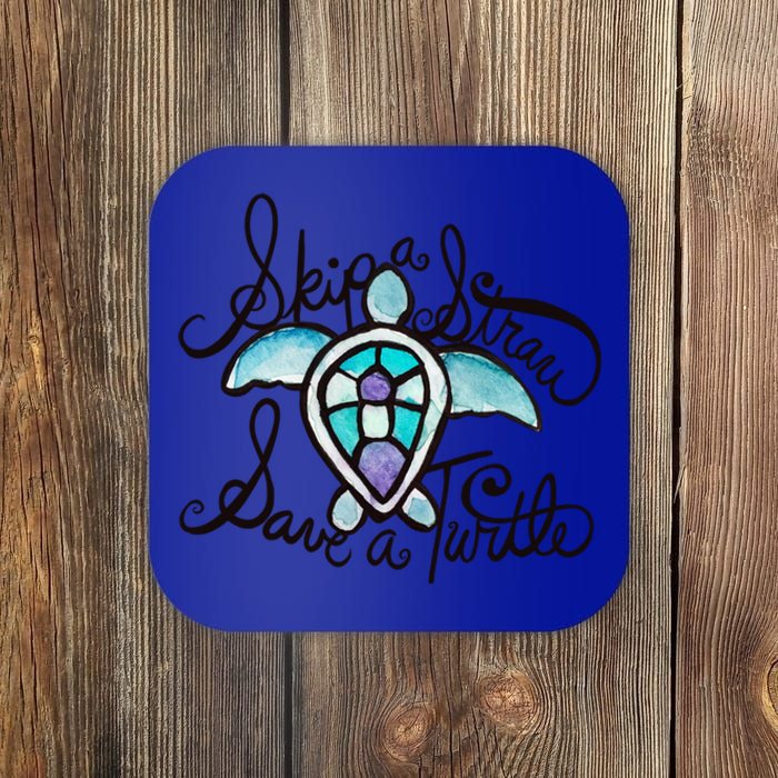 Skip A Straw Save A Turtle Watercolor Gift Coaster