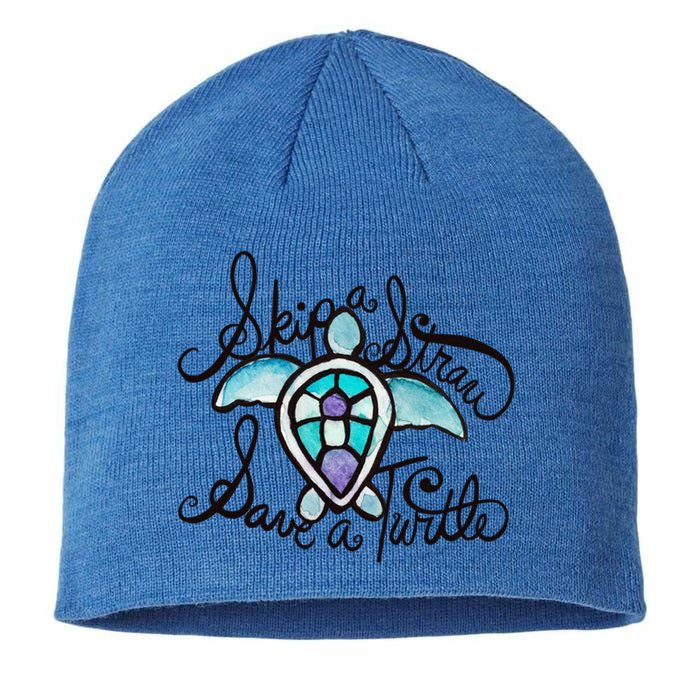 Skip A Straw Save A Turtle Watercolor Gift Sustainable Beanie