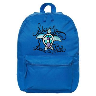 Skip A Straw Save A Turtle Watercolor Gift 16 in Basic Backpack
