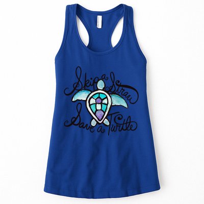 Skip A Straw Save A Turtle Watercolor Gift Womens Tank Top