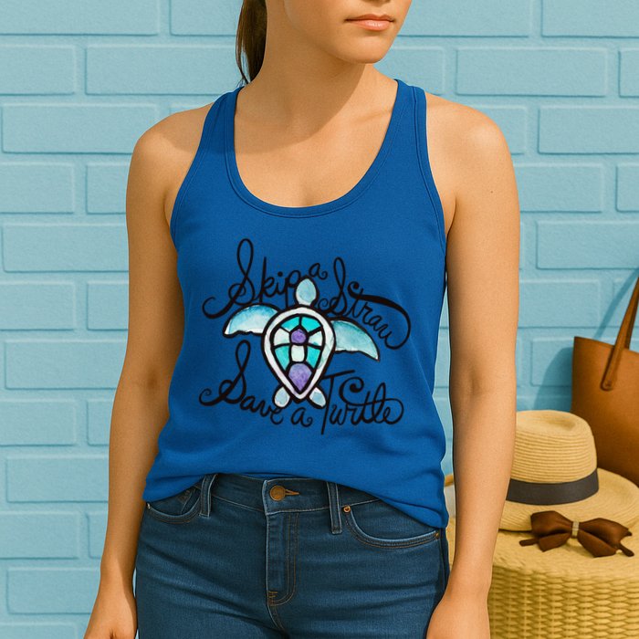 Skip A Straw Save A Turtle Watercolor Gift Womens Tank Top