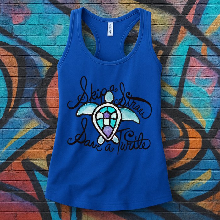 Skip A Straw Save A Turtle Watercolor Gift Womens Tank Top