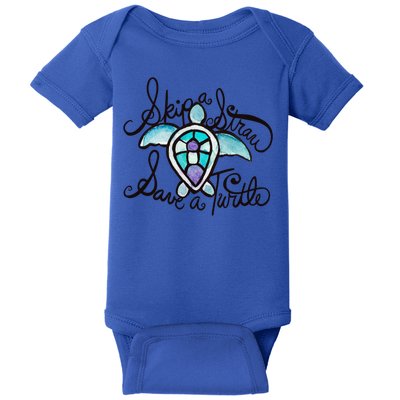 Skip A Straw Save A Turtle Watercolor Gift Baby Bodysuit