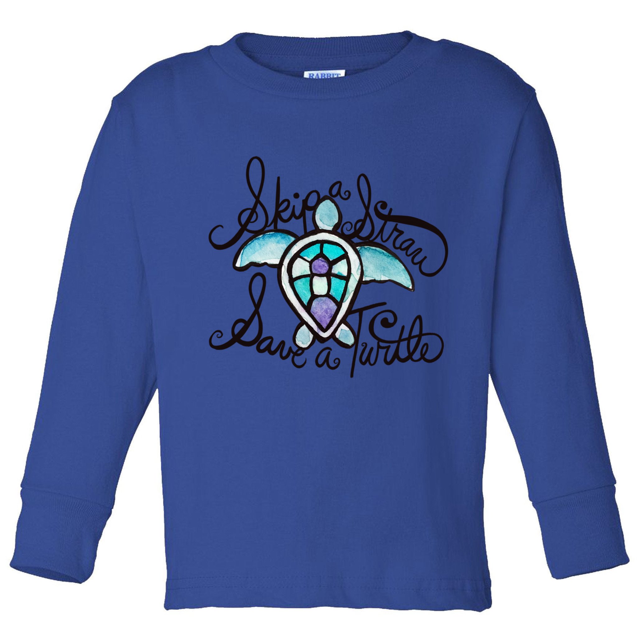 Skip A Straw Save A Turtle Watercolor Gift Toddler Long Sleeve Shirt