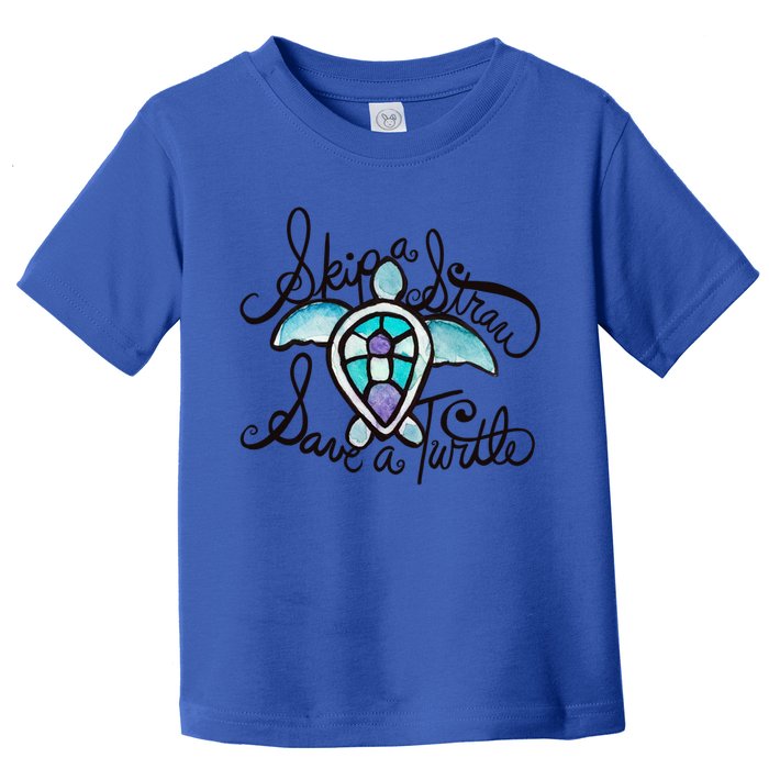 Skip A Straw Save A Turtle Watercolor Gift Toddler T-Shirt