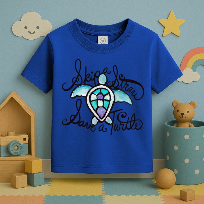 Skip A Straw Save A Turtle Watercolor Gift Toddler T-Shirt