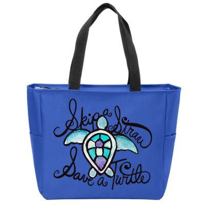 Skip A Straw Save A Turtle Watercolor Gift Zip Tote Bag