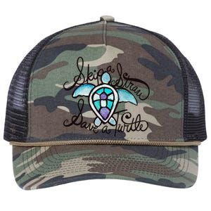 Skip A Straw Save A Turtle Watercolor Gift Retro Rope Trucker Hat Cap