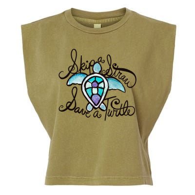 Skip A Straw Save A Turtle Watercolor Gift Garment-Dyed Women's Muscle Tee