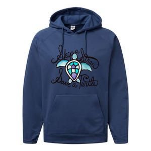 Skip A Straw Save A Turtle Watercolor Gift Performance Fleece Hoodie