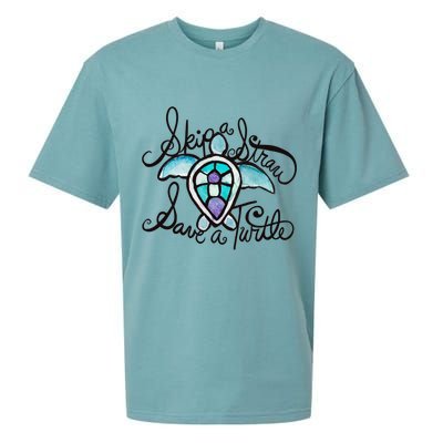 Skip A Straw Save A Turtle Watercolor Gift Sueded Cloud Jersey T-Shirt