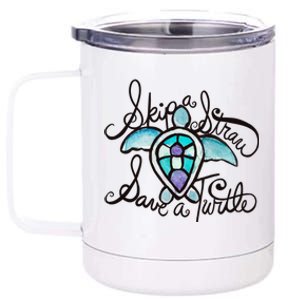 Skip A Straw Save A Turtle Watercolor Gift 12 oz Stainless Steel Tumbler Cup