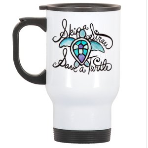 Skip A Straw Save A Turtle Watercolor Gift Stainless Steel Travel Mug