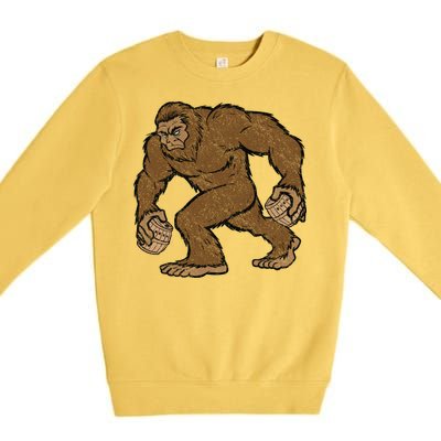 Sasquatch Bigfoot With Beer Kegs Premium Crewneck Sweatshirt