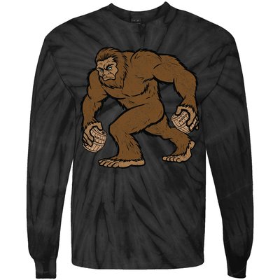 Sasquatch Bigfoot With Beer Kegs Tie-Dye Long Sleeve Shirt