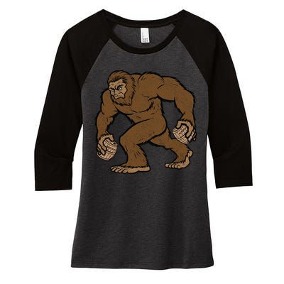 Sasquatch Bigfoot With Beer Kegs Women's Tri-Blend 3/4-Sleeve Raglan Shirt