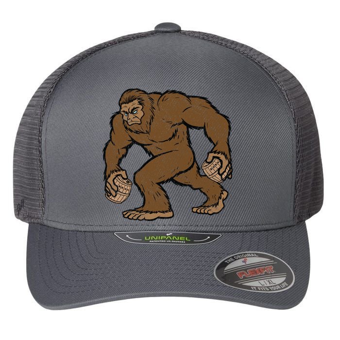 Sasquatch Bigfoot With Beer Kegs Flexfit Unipanel Trucker Cap