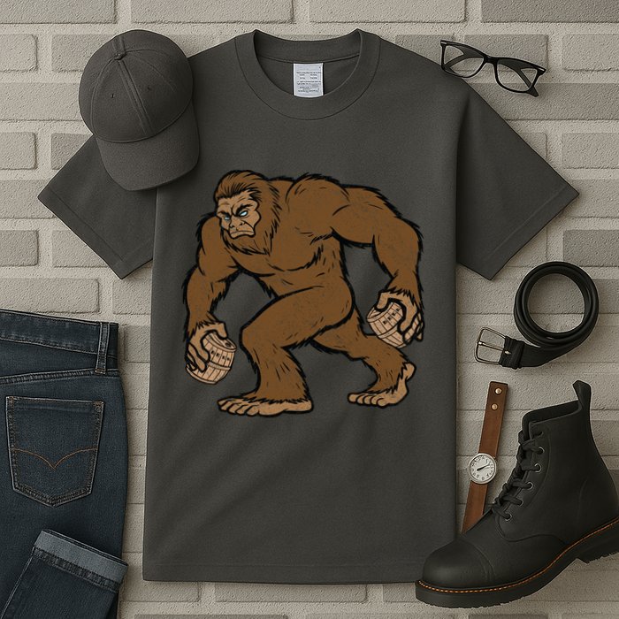 Sasquatch Bigfoot With Beer Kegs Tall T-Shirt