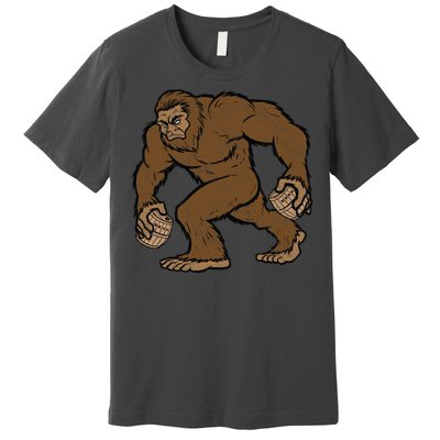 Sasquatch Bigfoot With Beer Kegs Premium T-Shirt