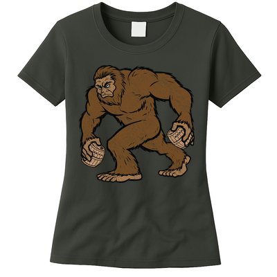 Sasquatch Bigfoot With Beer Kegs Womens T-Shirt