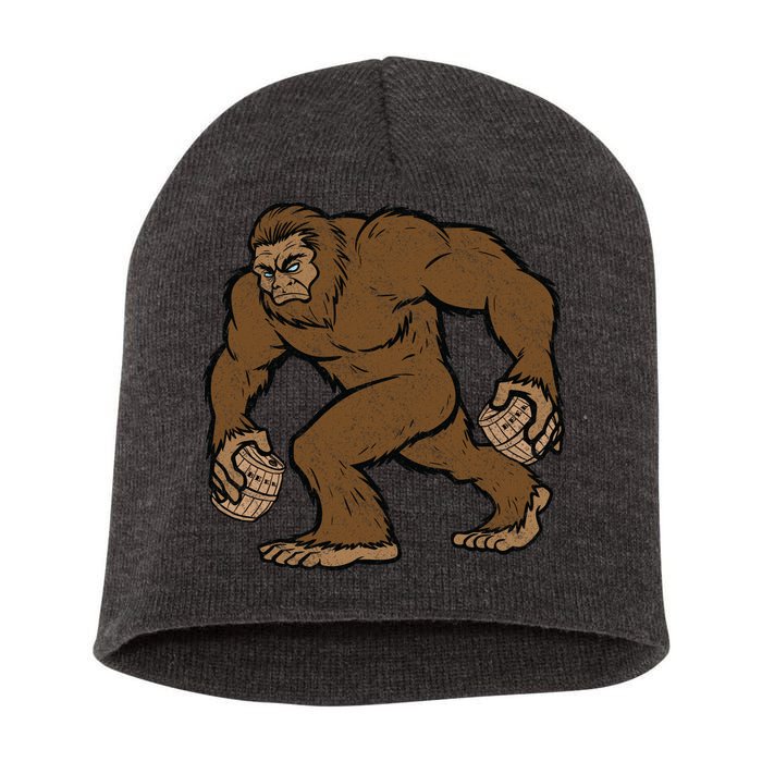 Sasquatch Bigfoot With Beer Kegs Short Acrylic Beanie