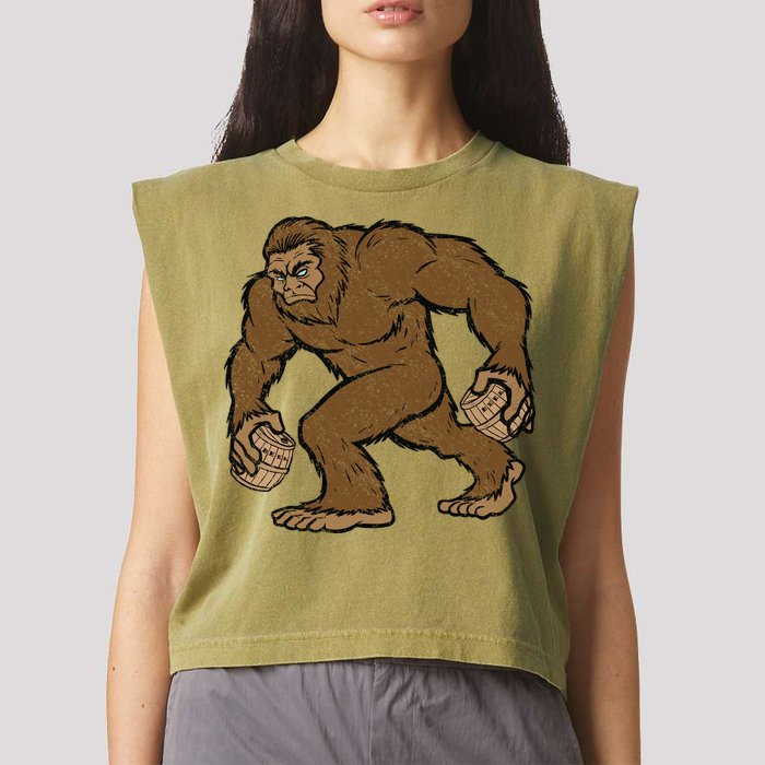 Sasquatch Bigfoot With Beer Kegs Garment-Dyed Women's Muscle Tee