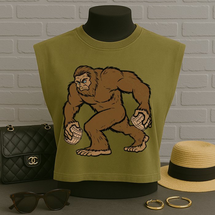 Sasquatch Bigfoot With Beer Kegs Garment-Dyed Women's Muscle Tee