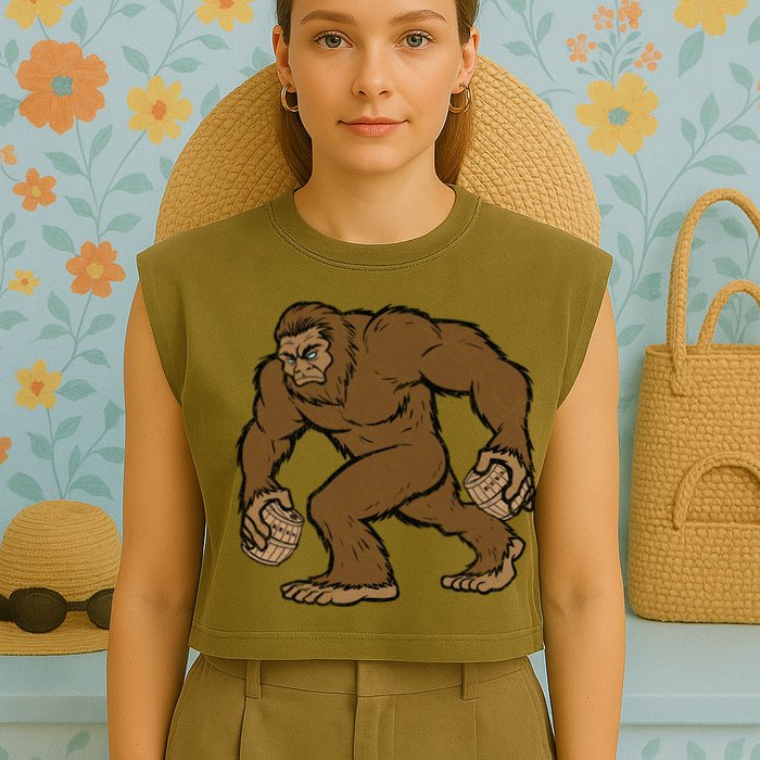 Sasquatch Bigfoot With Beer Kegs Garment-Dyed Women's Muscle Tee