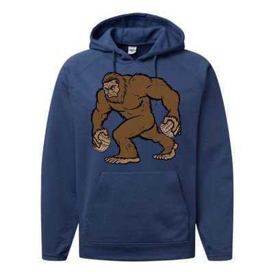 Sasquatch Bigfoot With Beer Kegs Performance Fleece Hoodie