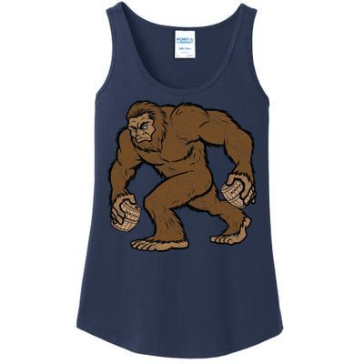 Sasquatch Bigfoot With Beer Kegs Ladies Essential Tank