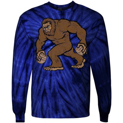 Sasquatch Bigfoot With Beer Kegs Tie-Dye Long Sleeve Shirt