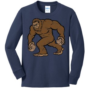 Sasquatch Bigfoot With Beer Kegs Kids Long Sleeve Shirt