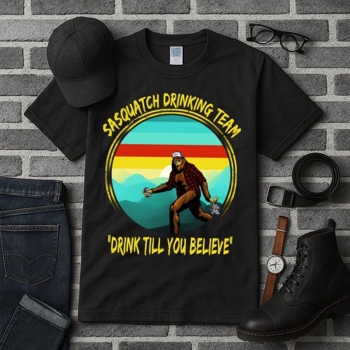 Sasquatch Drinking Team Drink Till You Believe Tall T-Shirt