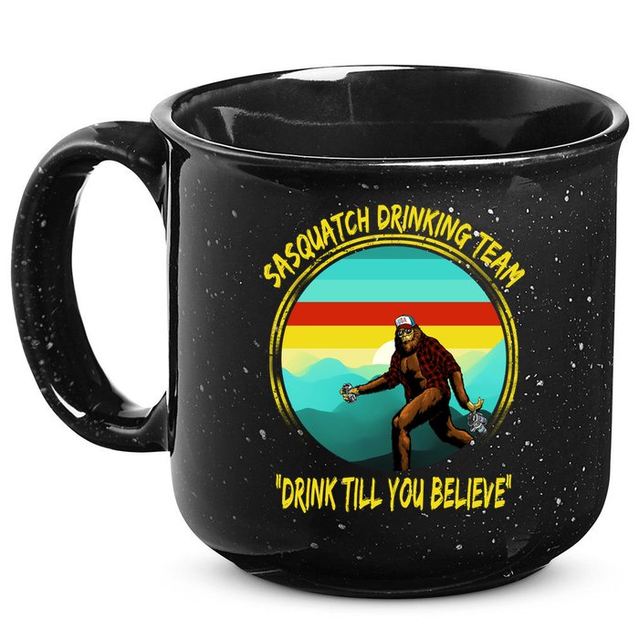 Sasquatch Drinking Team Drink Till You Believe 15oz Campfire Ceramic Mug