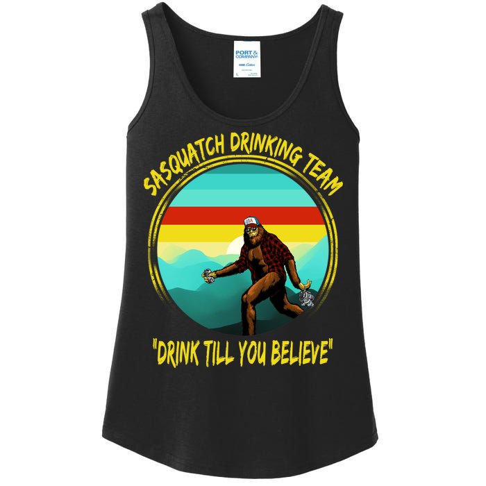 Sasquatch Drinking Team Drink Till You Believe Ladies Essential Tank