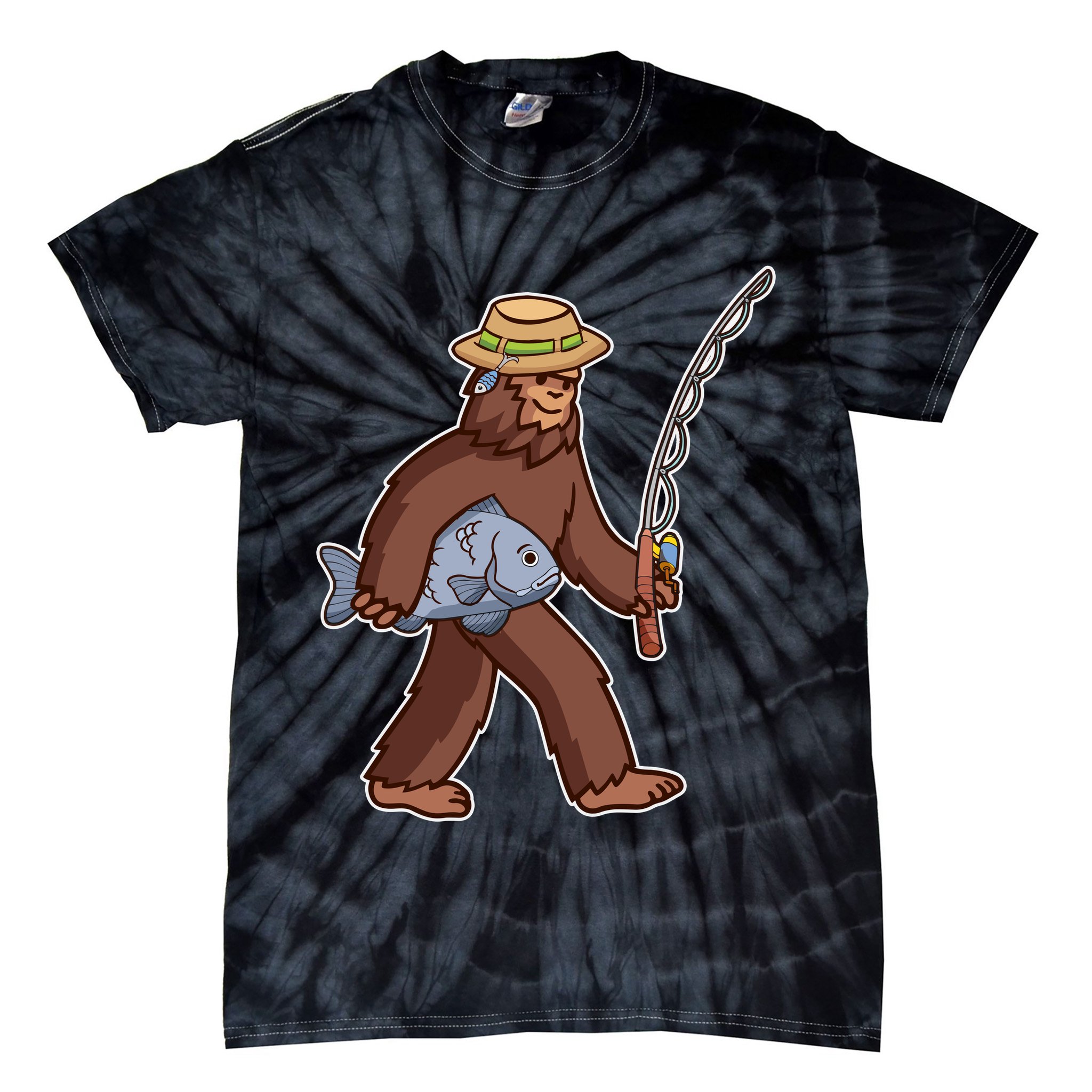 Sasquatch Gone Fishing Tie-Dye T-Shirt