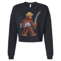 Sasquatch Gone Fishing Cropped Pullover Crew