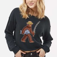 Sasquatch Gone Fishing Cropped Pullover Crew