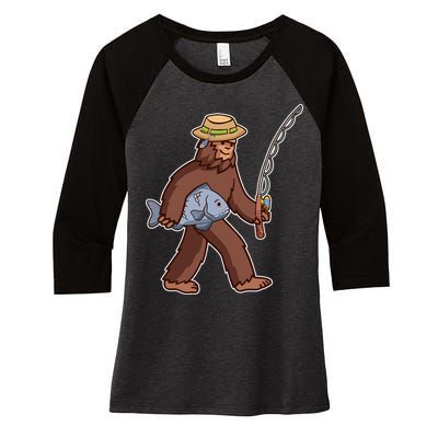 Sasquatch Gone Fishing Women's Tri-Blend 3/4-Sleeve Raglan Shirt