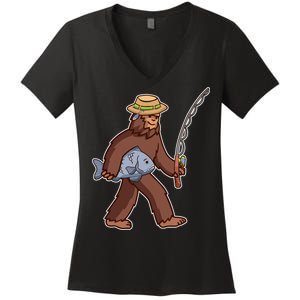 Sasquatch Gone Fishing Women's V-Neck T-Shirt