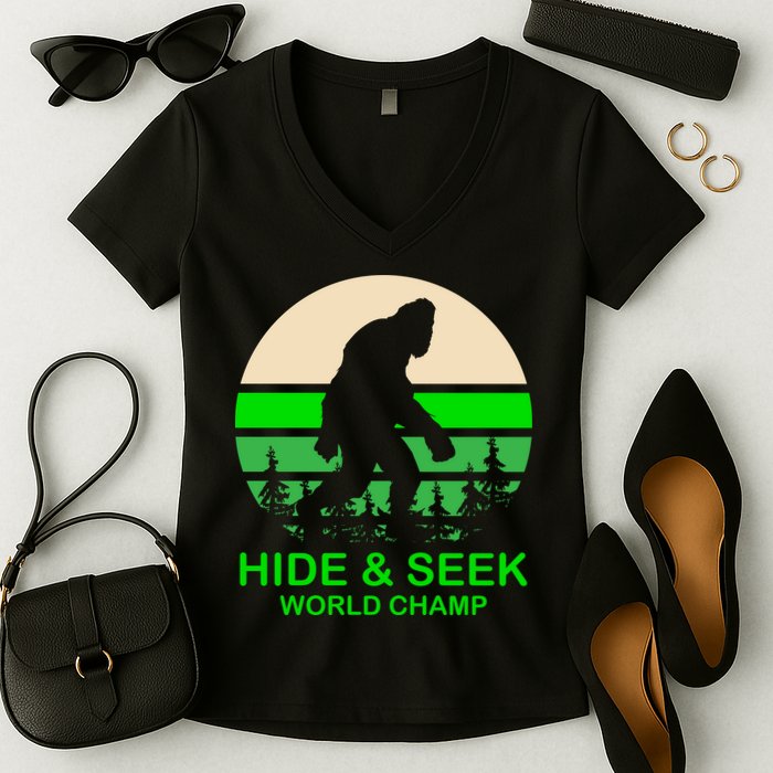 Sasquatch Hide And Seek World Champion Women's V-Neck T-Shirt
