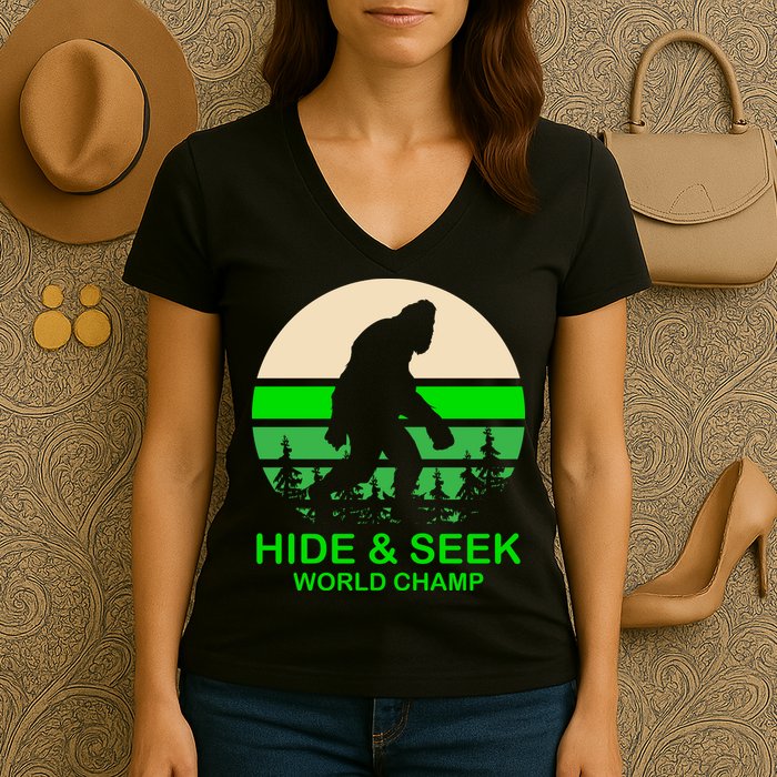 Sasquatch Hide And Seek World Champion Women's V-Neck T-Shirt